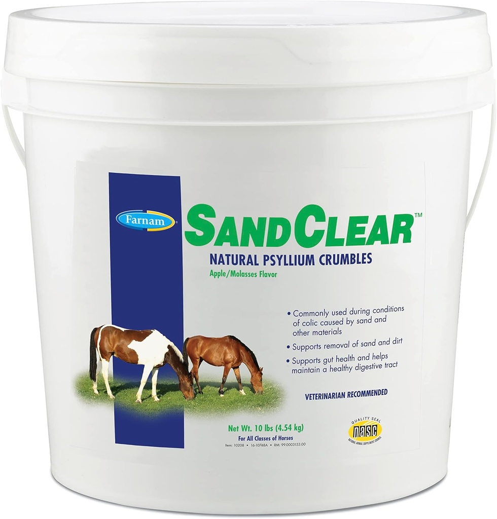 Farnam SandClear Psyllium Crumbles Täiendus hobustele, aitab eemaldada liiva Colon & toetab seedetrakti tervist, Apple / molasses Maitse, 10 naela.