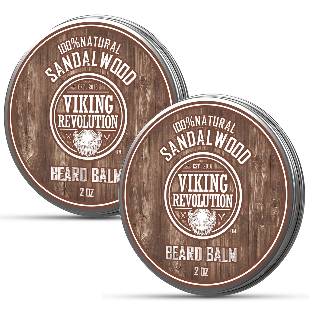 Viikingite revolutsioon Sandalwood Beard Balm - Habemevõi argaaniaõliga, Habe Softener meestele Jojoba õliga - Habeme niisutaja meestele mesilasvahaga - Habevaha meestele (2oz, 2 Pack)