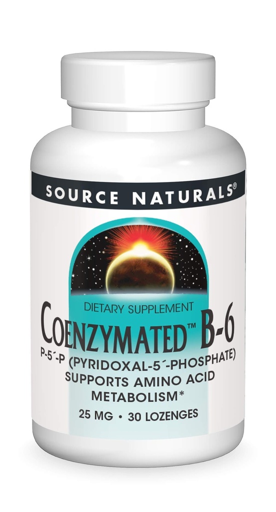 Allikas Naturals Coenzymated B-6 25mg P-5 Pyridoxal-5 Fosfate Kiiretoimeline, Kiire lahustuv Sublingvaalne Vitamiinid Toetab Aminohape Metabolism - 30 Lozenges