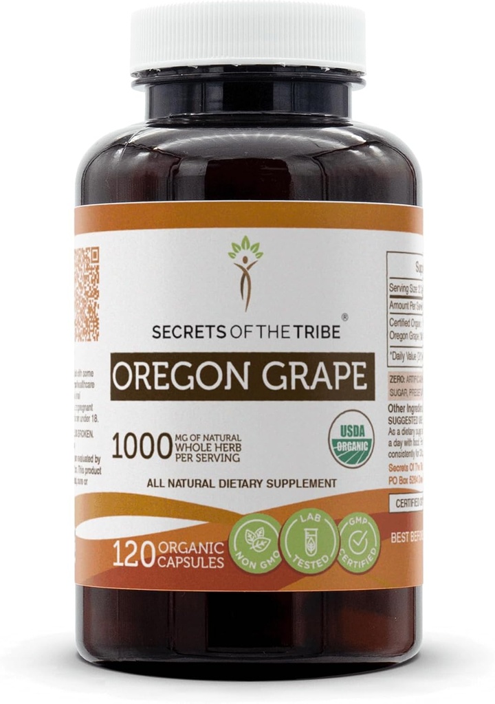 Hõimu saladused Oregoni viinamarjad USDA orgaanilised kapslid | sertifitseeritud orgaanilised taimetoitlased kapslid, taimsed toidulisandid | Mahonia aquifolium kuivatatud juur (120 loend)