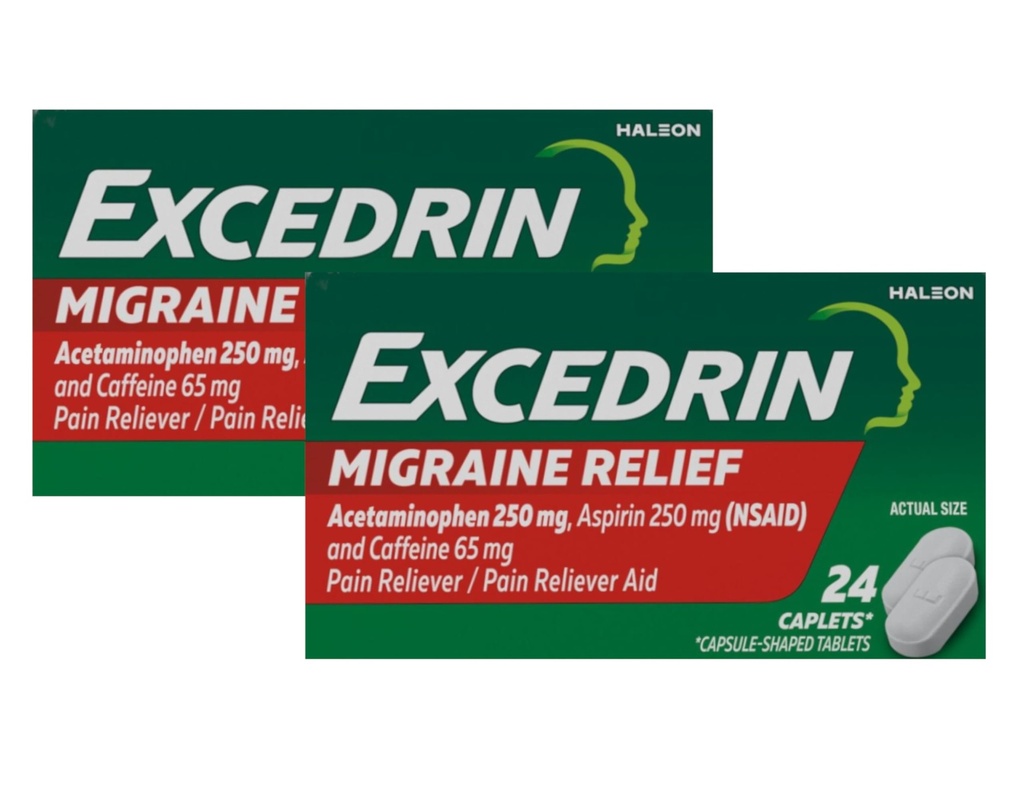 Excedrin Migreen Pain Reliever Caplets, 24 Count (Pack of 2)