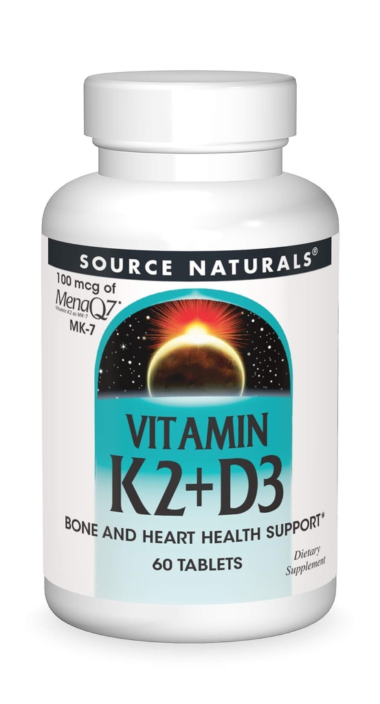 Allikas Naturals Vitamiin K2 + D3 Luu ja südame tervise kompleks - 400 IU Vitamiin D3 & 100 mcg Vitamiin K2 (MK-7) koos kaltsiumi - 60 tabletti