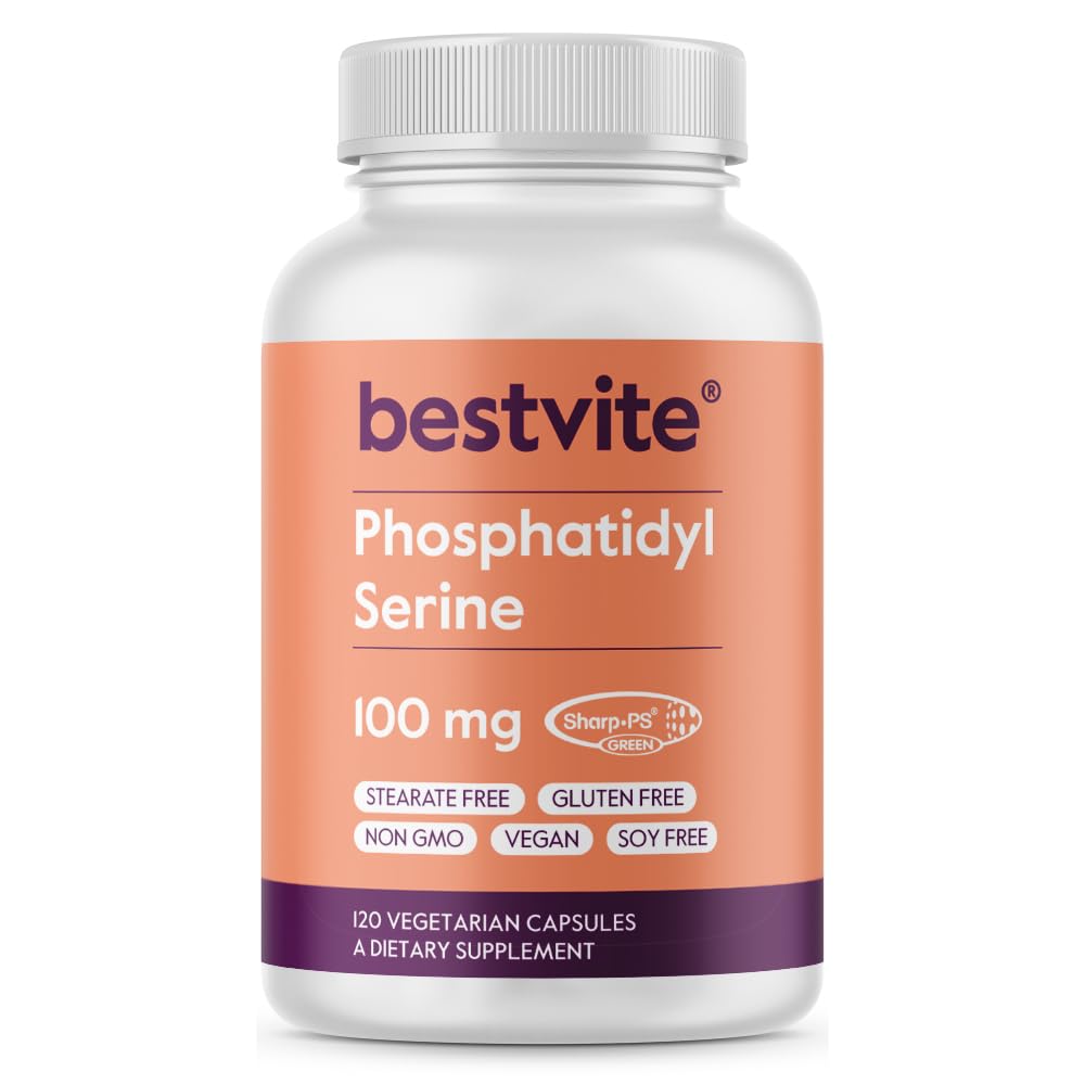 BESTVITE Fosfatidüülseriin 100 mg kapsli kohta (120 taimset kapslit) Sharp-PS® rohelisega - patenteeritud ja kliiniliselt testitud - Stearate Free - Sojavaba - Gluteenivaba - Vegan - Non GMO