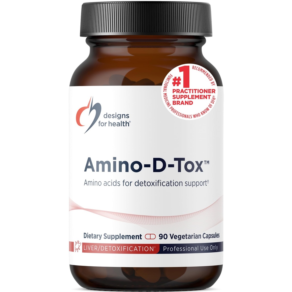Tervise Amino-D-Toksi disainilahendused - Aminohappe detox + Maksa puhastustoetus - Glütsiini lisasegu, kaltsium D-glükoraat, NAC + rohkem - mitte-GMO (90 kapslit)