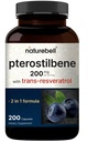 Pterostilbeen koos 98% trans-resveratrooliga, 200 mg serveerimise kohta, 200 kapslit | Looduslikult saadud looduslikest mustikatest – antioksüdantne toidulisand tervisliku vananemise toetuseks – mitte-GMO