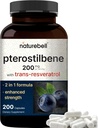 Pterostilbeen koos 98% trans-resveratrooliga, 200 mg serveerimise kohta, 200 kapslit | Looduslikult saadud looduslikest mustikatest – antioksüdantne toidulisand tervisliku vananemise toetuseks – mitte-GMO