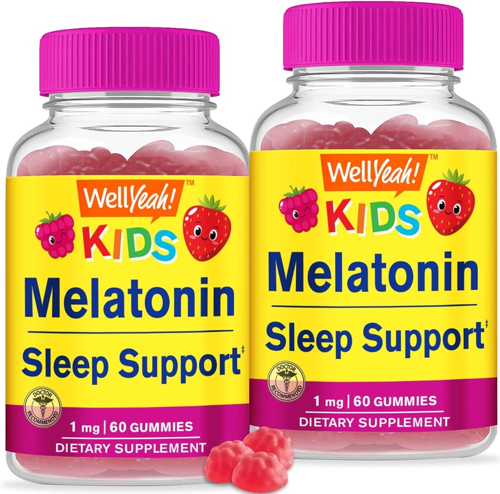 Noh Yeah Kids Melatoniin Gummies 1 mg (2 Pack) - Narkootikumidevaba uneabi Gummy Supplement, Unetoetus lastele - Gluteenivaba, želatiinivaba, mitte-GMO, taimetoitlane - looduslik maitse - 60 Gummies