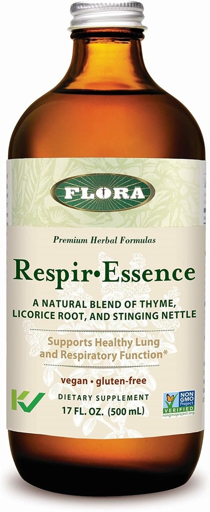 Flora - Respir-Essence - toetab kopsude ja hingamisteede tervist - sisaldab tüümiani, lagritsa juurt, elecampane & More - mitte-GMO, vegan, gluteenivaba & Kosher - 17 fl. oz. Klaaspudel
