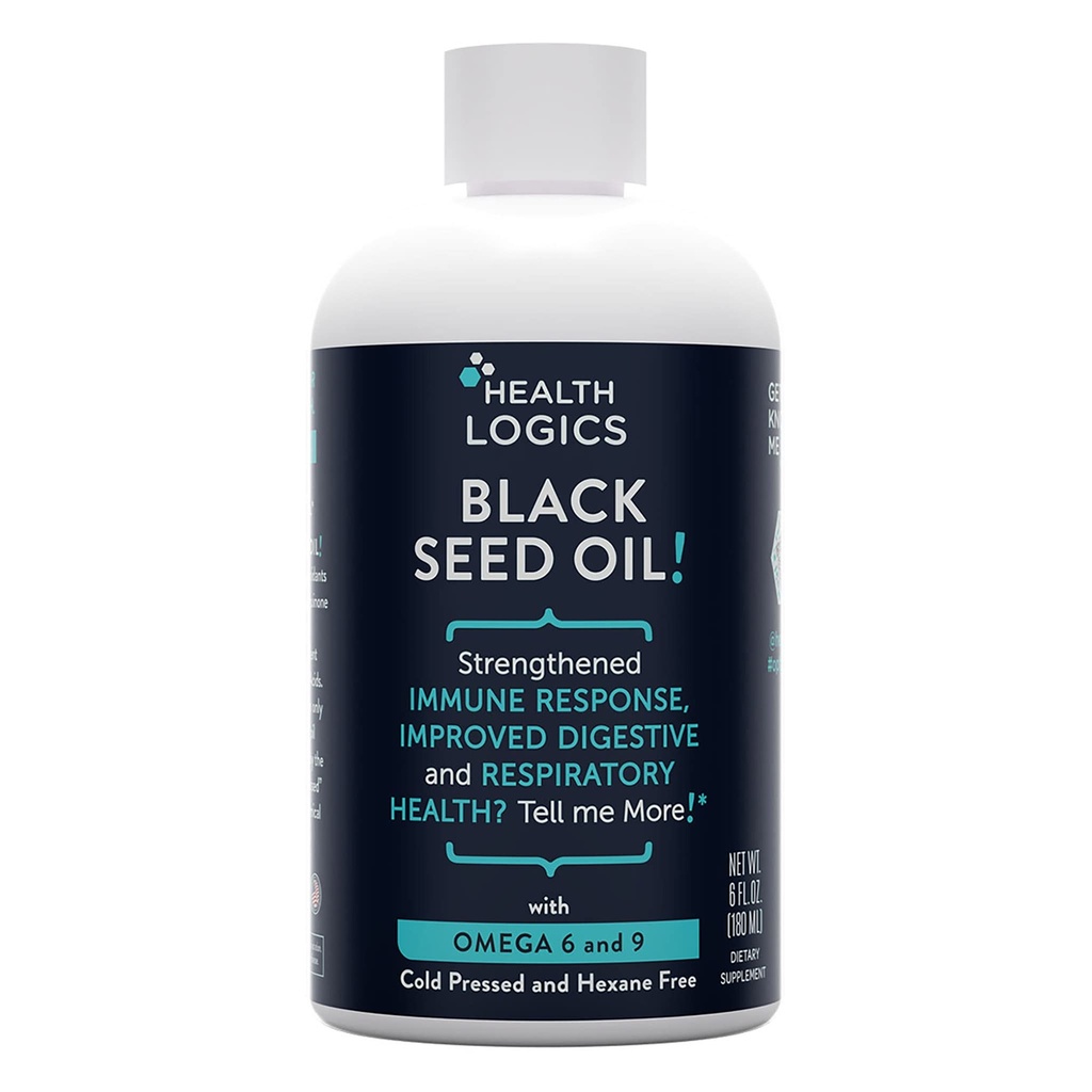 Terviseloogika mustseemneõli | Omega 6 ja Omega 9 rikkalik allikas | Puhas külm pressitud must köömneseemneõli hingamisteede, seedetrakti ja immuunsuse jaoks | 6 fl oz