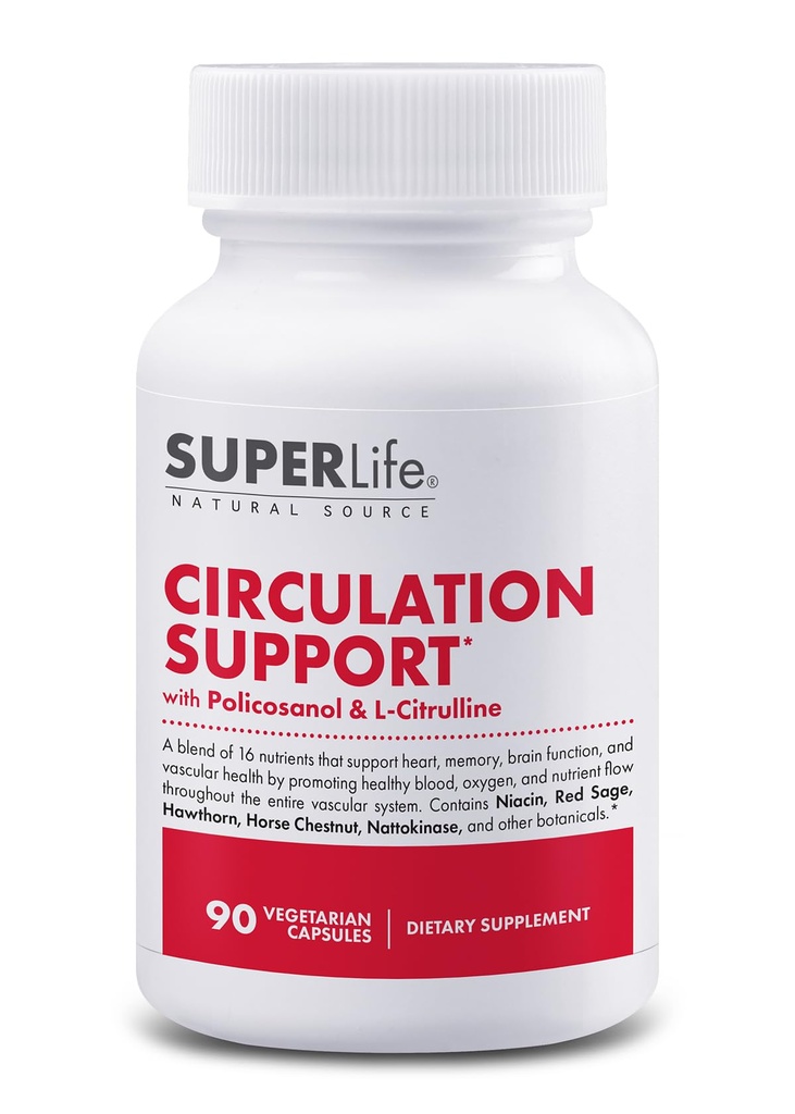Circulation Support - koos Hawthorn Berry, Ginkgo Biloba, Lihuniku luud, Hobuse Kastan, L-arginiin ja ingveri juur | Soodustab tervislikku verd, hapnikku ja toitainete voolu | Täiendus - 90 kapslit