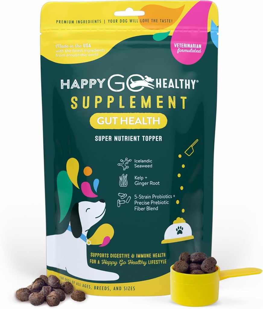 Koerte soolestiku tervise probiootikumid Täiendus | Parandab seedesüsteemi ja immuunsüsteemi tuge koertele ja kutsikatele | Kõik looduslikud koostisosad Maitsev Kibble Dog Food Topper | 60 Count Pack
