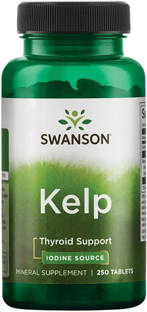 Swanson Premium Brand Kelp - looduslik joodiallikas, mis toetab kilpnäärme tervist - mineraalide lisand w / joodi allikas standardiseeritud 0,4% - (250 tabletti, 225 mg iga)