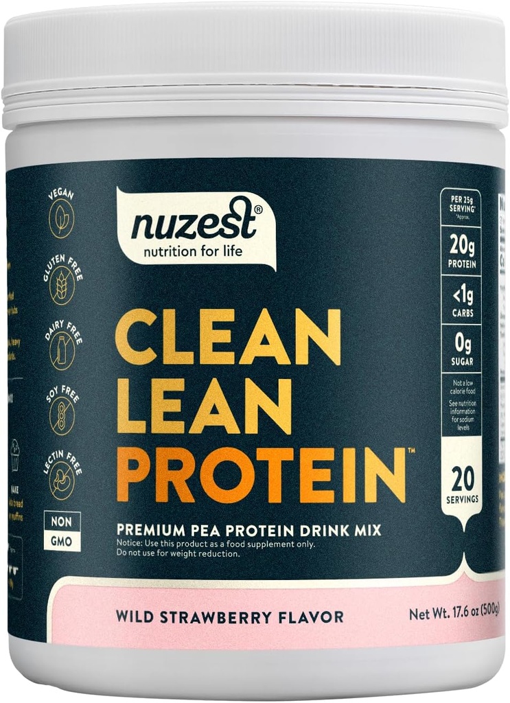 Nuzest - hernevalgu pulber - puhas Lean Protein, Premium Vegan Taimepõhine Valk Pulber, Piimavaba, Gluteenivaba, GMO-vaba, Valgukoks (1,1 Nael (Pack of 1), Wild Strawberry)