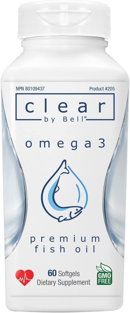 Bell Clear Pure Omega 3 Fish Oil Supplements, 2000 mg per Serving - Burp Free Premium, puhas ja selge, No Fishy Maste ja No kordusi (burps), kolesteroolivaba, GMO ja allergeen vaba, 60 Softgels