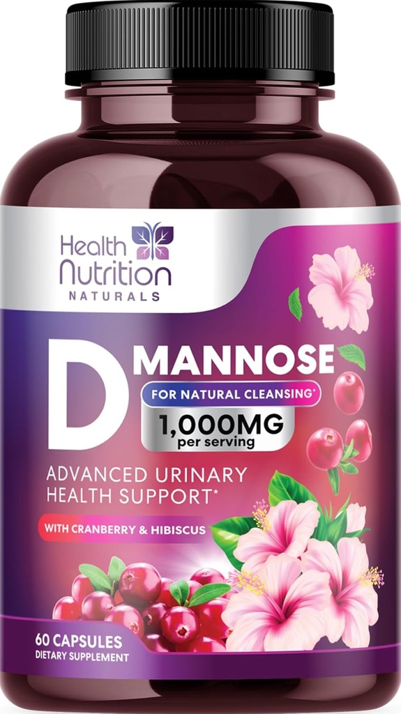 D-mannoosi täiendus 1350mg - Jõhvika, Hibiskuse ja Dandelioniga Kiiretoimeline, looduslik kuseteede ja põie tugi naistele ja meestele - loputamine ja puhastamine lisandid - mitte-GMO, vegan - 60 kapslit