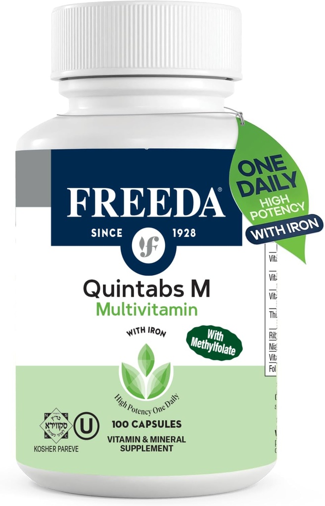 FREEDA multivitamiinid - Quintabs-M koos rauaga - Kosher multivitamiinid Naiste tervise toidulisandid - multivitamiinid naistele ja rauapuudusega meestele Täiskasvanud vitamiinid Multivitamiinid (100)