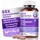 Botanica Elderberry Plus - 65x kontsentreeritud musta leedripuu ekstrakti tsink ja C-vitamiin igapäevaseks immuunsuseks ja hooajaliseks heaoluks - Non-GMO, 30 Vegan kapslit