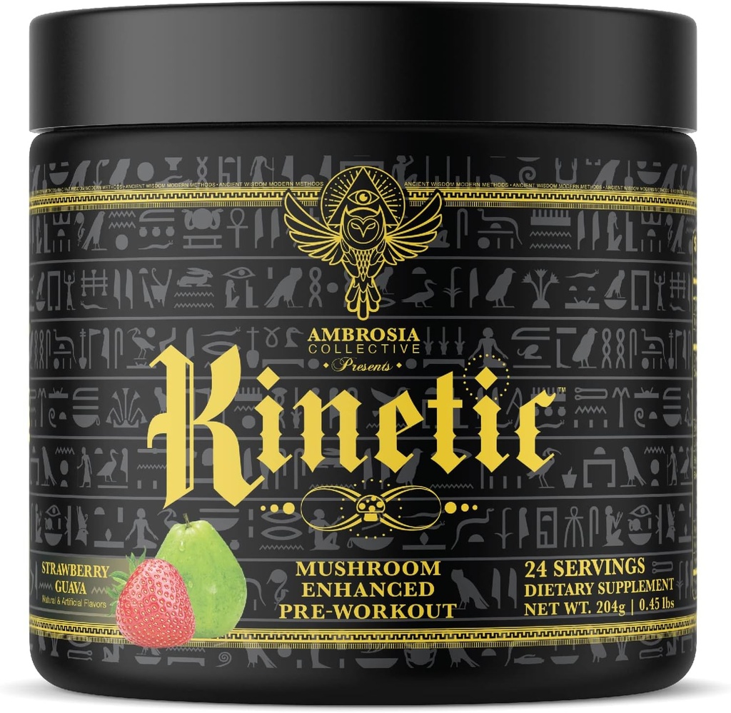 Ambrosia Kinetic Organic Preworkout, Seenega Enhanced Natural Pre Workout Supplement, Nootropic Superfood Powder for Energy (Maasikas Guava)