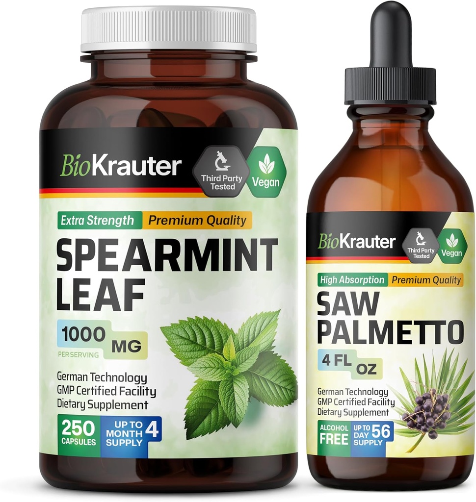 BIO KRAUTER Spearmint 250 kapslit & Saw Palmetto tinktuur 4 Fl. Oz .
