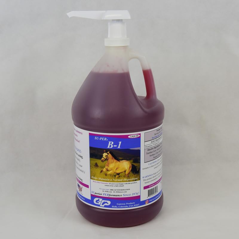 SU-PER B-1 Horse Calming Supplement - Hobuste Vitamiin B-1 Toetus Hobuste Calmer Vedelik - Isuvõimendaja Täiendus Hobustele - 1 Gallon + Pump, 4 kuu pakkumine