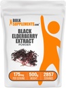 BulkSupplements.com Elderberry Extract Powder - Elderberries Allikas Black Elderbrry, Immune Support Supplement - Gluteenivaba - 175mg per Serving, 500g (1,1 naela) (Pack of 1)