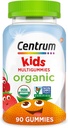 Centrum Kids' Organic Multigummies, Kids Multivitamiini Gummies, Orgaaniline Multivitamiin Lastele, kellel on olulised toitained immuunsuse toetamiseks, lihaste funktsiooniks ja aju terviseks - 90 Count