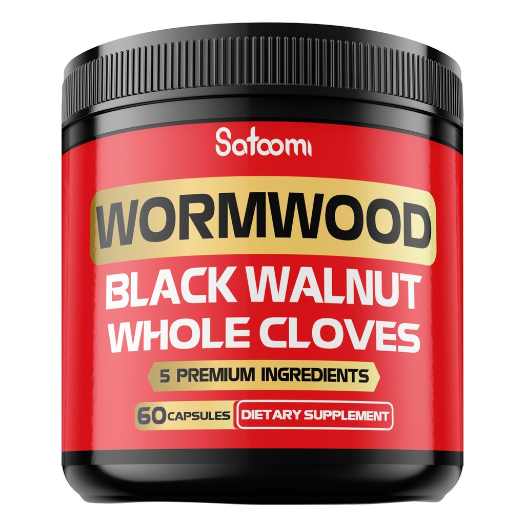 Satoomi 5 in 1 Wormwood Capsules Supplement - ekstraheeritud musta kreeka pähkli, terved nelgid, kurkum ja berberine HCl - Immuunsüsteem ja seedimine Tervis - 60 kapslit