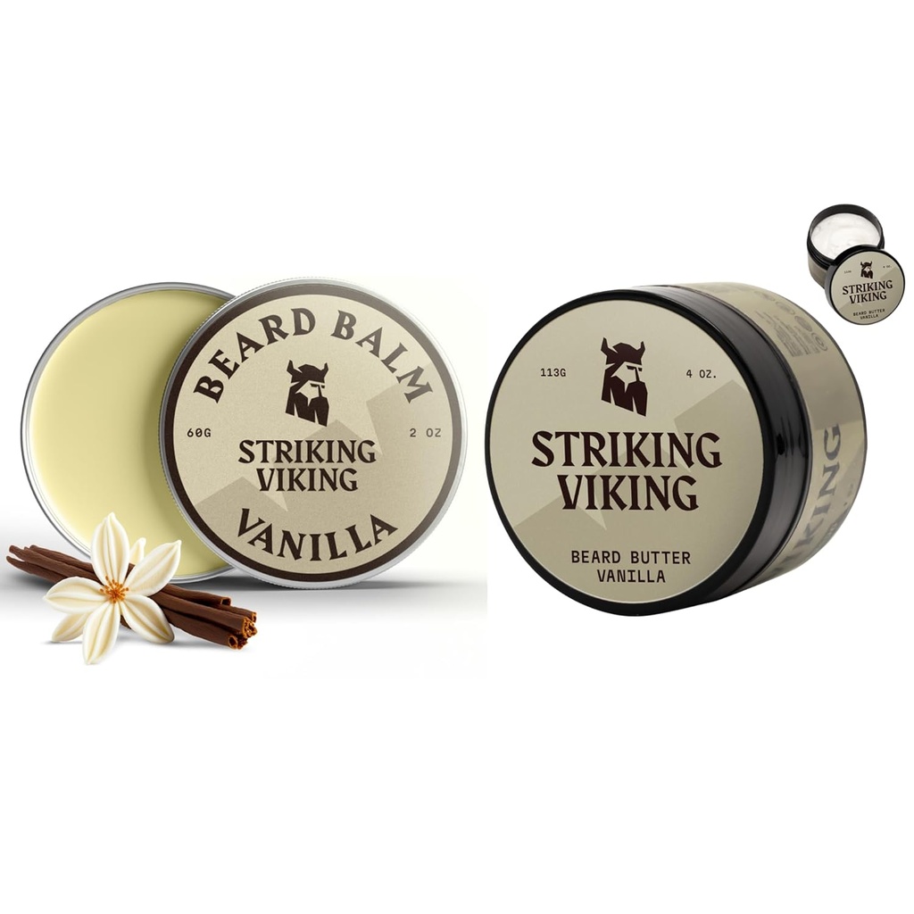 Striking Viking Pack of 2 Beard Balm (2oz) and Beard Butter (4oz) Vanilla Scent