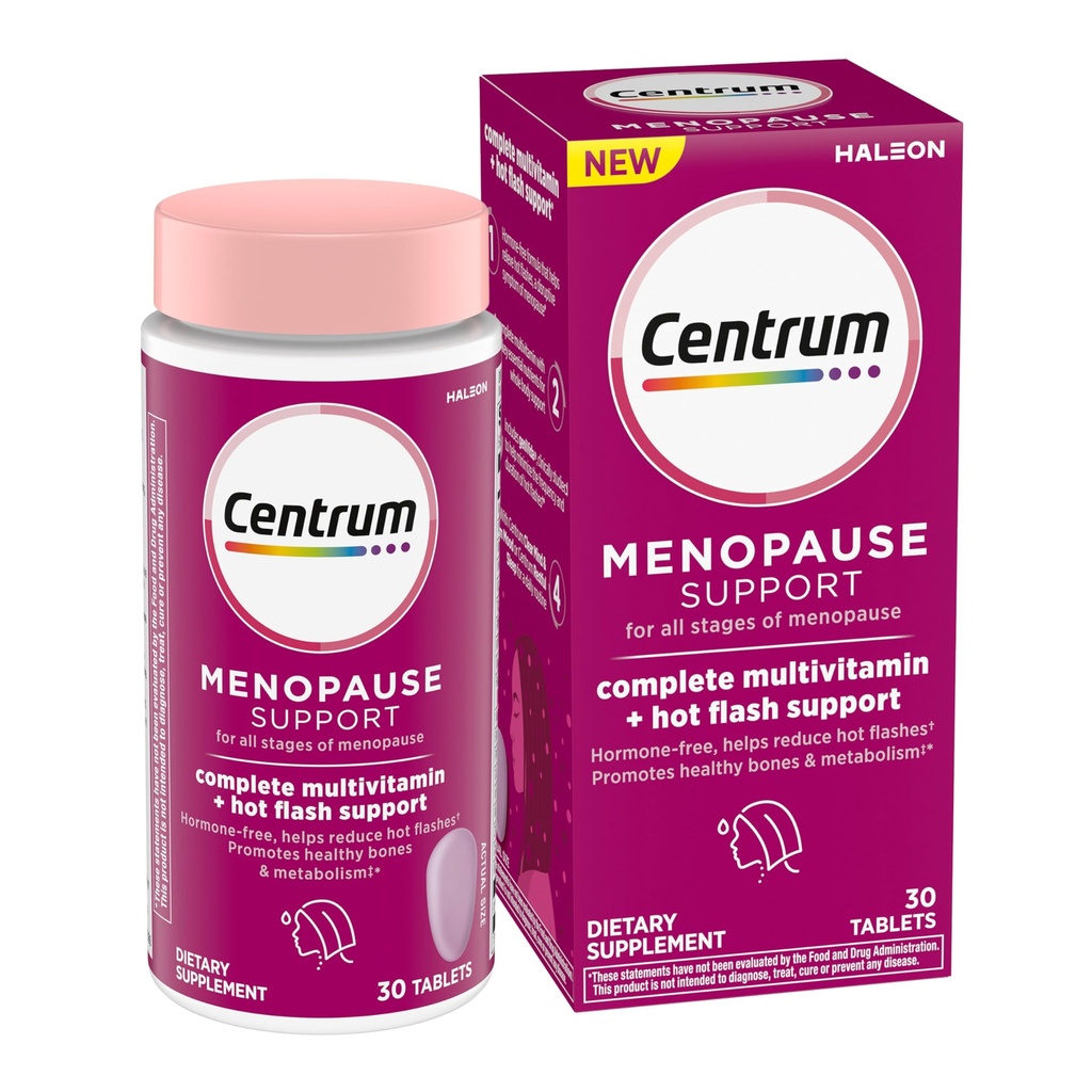 Centrum Complete Multivitamiini Supplement + Hot Flash Support Menopausi tugi tabletid, kliiniliselt uuritud geniVida, 30 Count