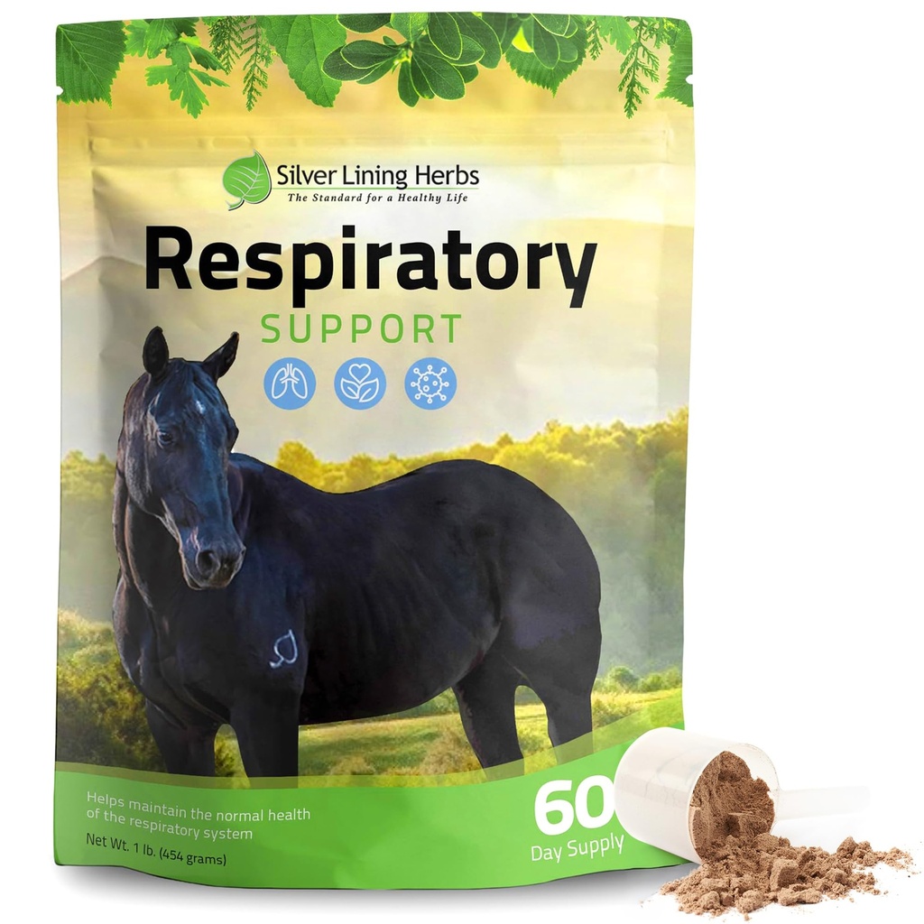 Hõbedane Lining Taimed Respiratory Support Supplement for Horses - Horse Supplements for Lung Cleanse & Respiratory Health - Great for Lung Function, Hingamine & Clear Airways - 1 lb 60-päevane pakkumine