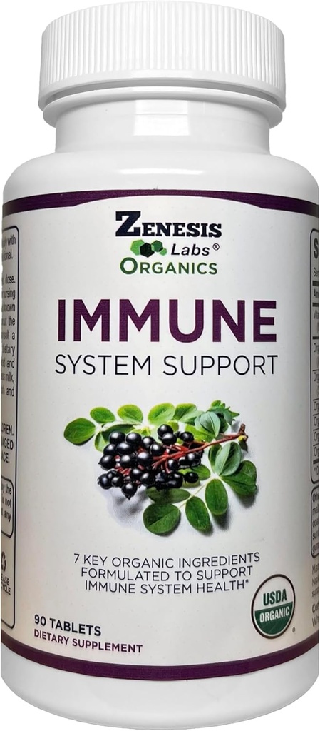 Zenesis Labs Organic Immune Support Supplement C-vitamiin, Moringa, Elderberry, Astragalus, Oregano, Ingver, küüslauk (90 tabletti, 30 päeva pakkumine)