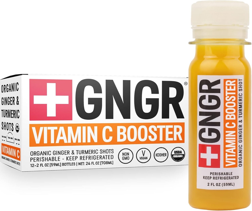 +GNGR C-vitamiini immuunsust suurendav külmpressitud ingver sait kurkumi, Cayenne'i, Acerola, immuunsusega pildistatud Peruu ingveri mahlaga kõigile looduslikele immuun- ja seedetrakti tugi 2 fl oz (12. pakk)