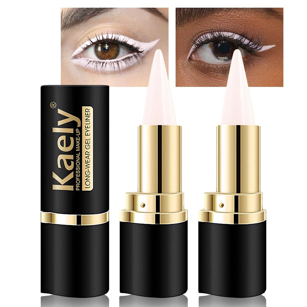 Kaely 2Pcs Quartz Queen White Gel Eyeliner Pencil, Natural Cream Eye Liner Veekindel Smudge Proof, Matte Waterliner Eyeliner Eyeshadow Stick, Brighten Eye Meik, Vegan & Julmusevaba