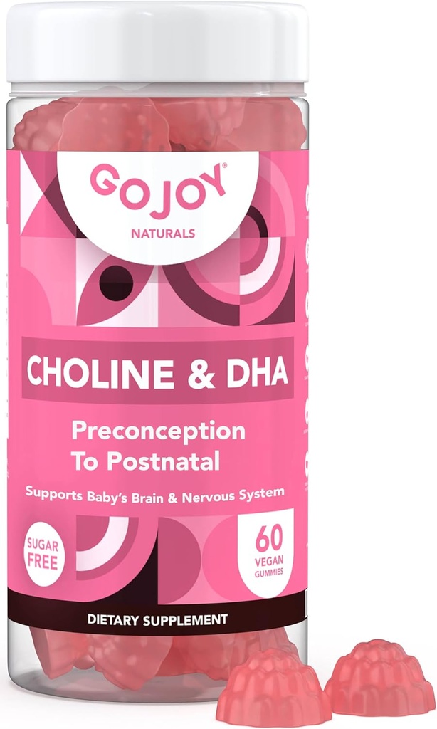 Prenatal Choline & DHA Gummies - Preconception to Postnatal Gummy Vitamin Supplement for Pregnant Women - Sweetened with Monk Fruit - 3rd Party Tested - Non GMO, Gluten Free, Vegan