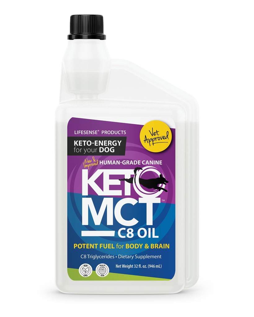LifeSense C8 MCT Koeraõli, Keto-sõbralik, pärineb kookosõlist, inimklassist, 32 oz, valmistatud USA-s PhD toitumise, koerte optimaalse kütuse aju ja keha jaoks