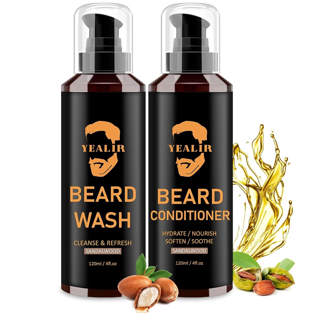 Habemepesu ja konditsioneer meestele - pehme ja hüdraat argaania ja Jojoba õliga - kontrollib Dandruff & sügelust värske, sileda ja tangle-vaba habeme jaoks - 2-pakk (4oz iga)