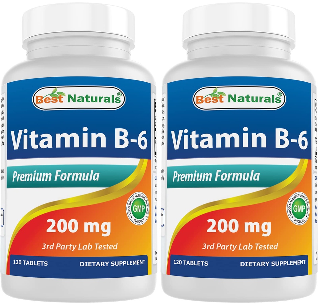 Parimad looduslikud vitamiinid B6 200mg täiskasvanutele, 120 tabletti (120 tabletti 2 pakendis)