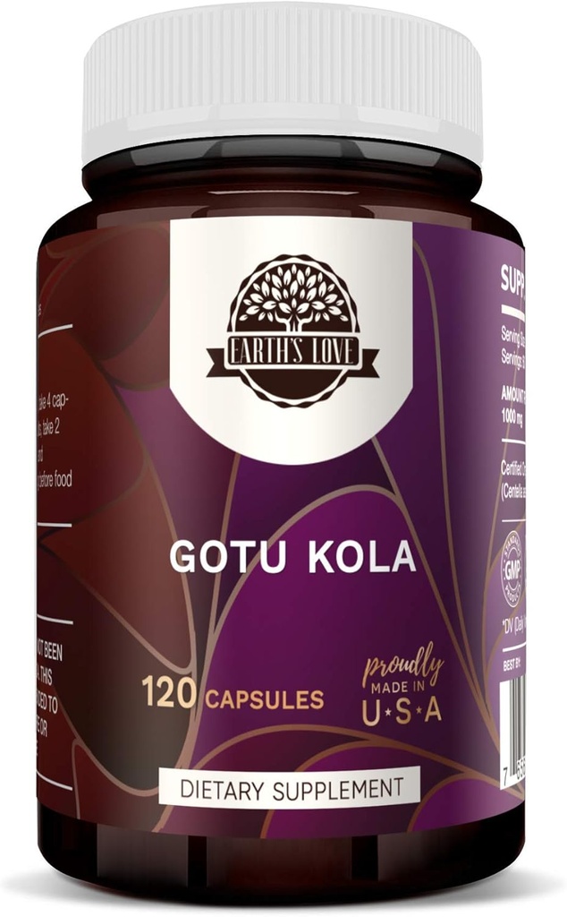 Earth's Love - Gotu Kola 120 Capsules, 500 mg, Gotu Kola (Centella Asiatica) Dried Herb (120 Capsules)