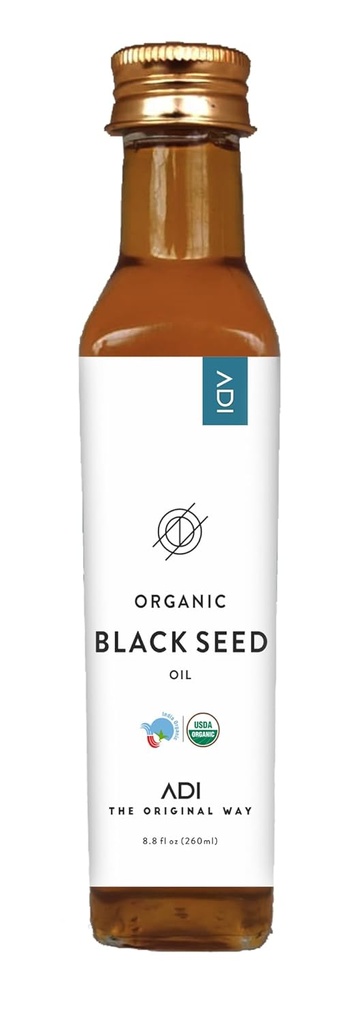 ADI looduslik musta seemne õli 8,8 oz, 100% puhas rafineerimata külmpressitud vedelõli, klaaspudel, USDA sertifitseeritud, Nigella Sativa, rikas Omega 3-6-9