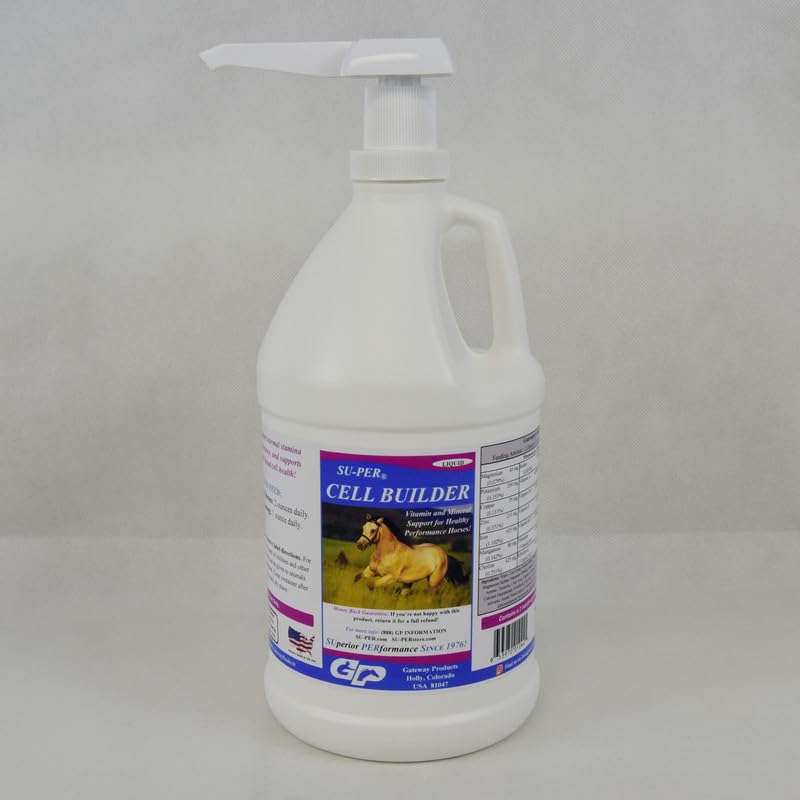 SU-PER Cell Builder Horse Supplement - High Iron Mineral Hobuste vereehitaja Vedelik Performance Horses - 1/2 Gallon + Pump