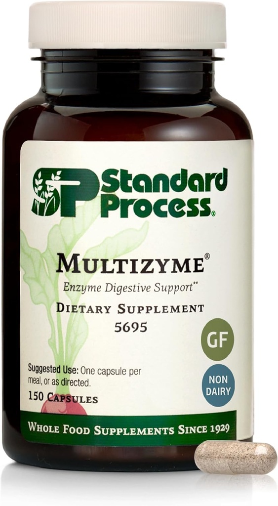 Standard Process Multizyme - Pancreatic Enzyme Supplement to Support The Breakdown of Proteins, Carbohydrates & Fats - Digestive Support - Gluten-Free, Non-Dairy & Non-Soy - 150 Capsules