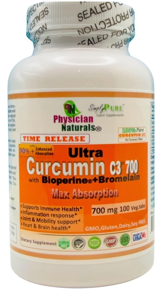 Ultra Curcumin C3 Time Release w Bioperine and Bromelain Time Release 700mg 100 Veg.tabs Max Imendumine