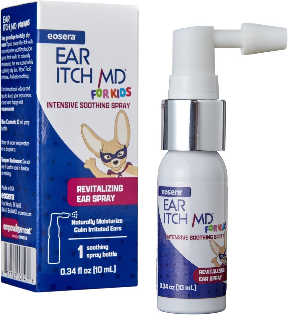 eosera® Ear Itch MD® lastele - rahustav kõrvatilgad kuivadele, sügelevatele kõrvadele - looduslik niisutav valem E-vitamiiniga - allergia leevendamine, ekseem, dermatiit - ohutu vanustele 2+ ja kuulmisabi kasutajad