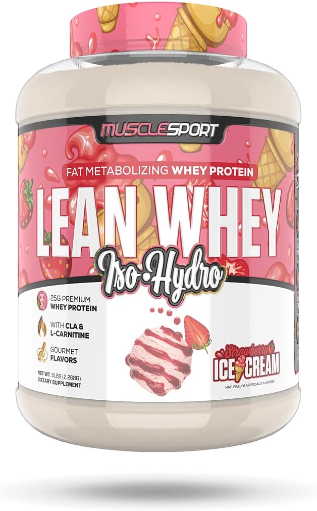 Musclesport Lean Whey RevolutionTM valgupulber - vadakuvalgu isolaat - madala kalorsusega, madala kalorsusega, madala rasvasisaldusega, uskumatud maitsed - 25 g valku Scoopi kohta - 5 lb Maasikakreemi