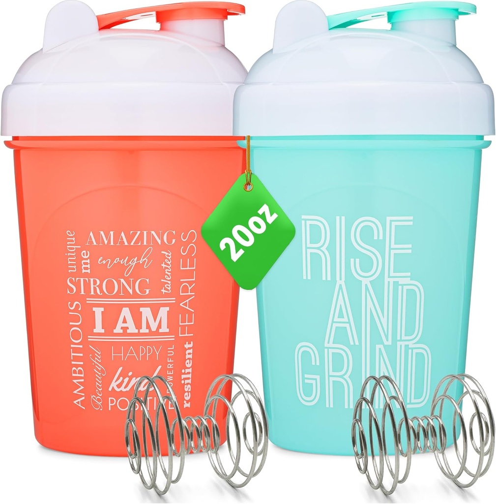 [2 Pack] 20-Ounce Shaker Pudel motiveerivate tsitaatidega (korallid ja rahapaja) | Proteiin Shaker Pudel Mixer Agitators | Blender Shaker Pudel valgusegud Pack on BPA vaba ja nõudepesumasin ohutu
