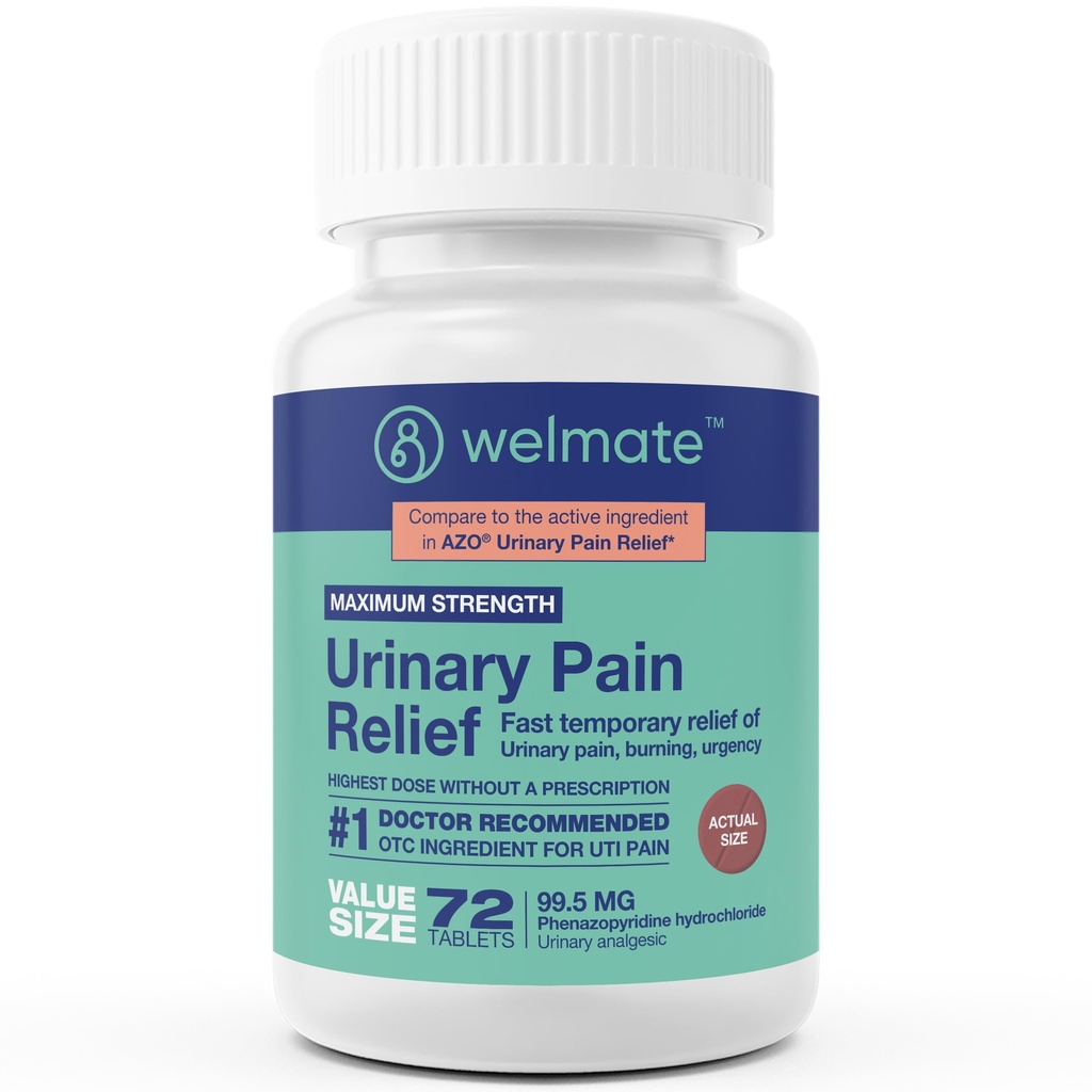 WELMATE - kuseteede valu leevendamine (72 tabletti) - fenasopüridiinvesinikkloriid 99,5 mg - kuseteede valu, kiireloomulisus ja ebamugavus - maksimaalne tugevus - üle leti ravim