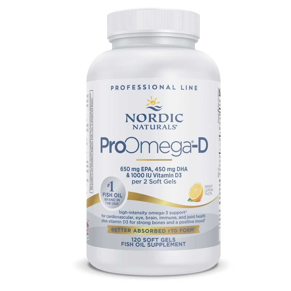 Nordic Naturals ProOmega-D, Sidrun Maitse - 120 Soft Gels - 1280 mg Omega-3 + 1000 IU D3 - High-Potency Fish Oil - EPA & DHA - Brain, Eye, Heart, & Immune Health - Non-GMO - 60 Servings