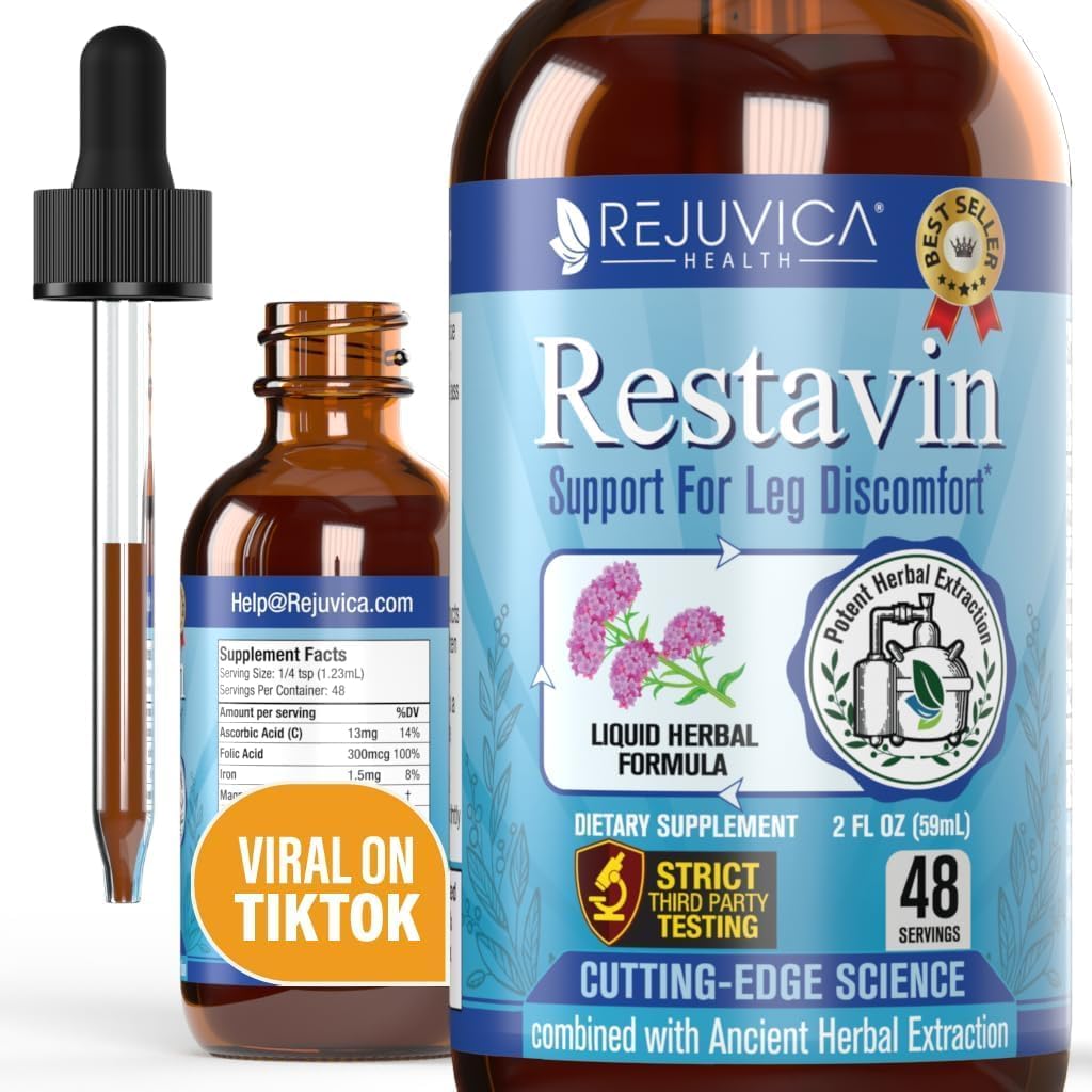Restavin - täiustatud jalgade tugisammas - Vedelik kohaletoimetamine parema imendumise jaoks - C-vitamiin, raud, Valerian, kurkum, magneesium ja palju muud!