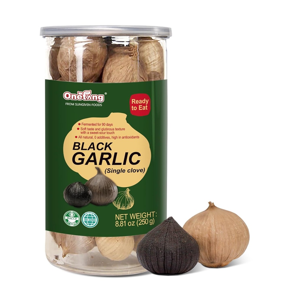 ONETANG Black Küüslauk 8,82 Oz (250 g.), Terve must küüslauk Fermenteeritud 90 päeva, Super Toit, Mitte-GMO, Mitte-lisandid, Kõrge Antioksüdandid, Valmis sööma Snack Tervislik, Tervislik retseptid