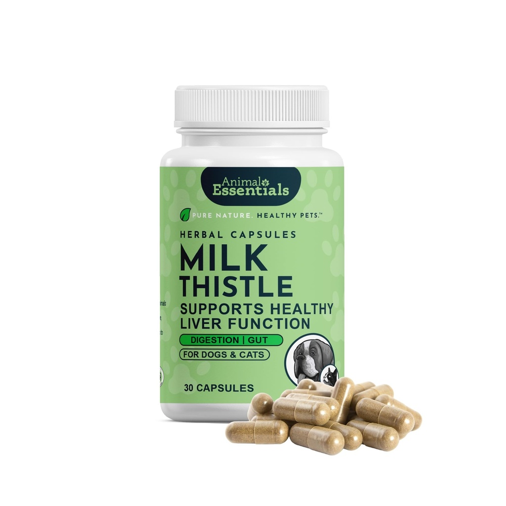 Animal Essentials Piimohakas koertele ja kassidele - Maksatoetus, Piimaohakas 150mg, Silimariin, Maksalisand, Taimsed kapslid, Orgaanilised Inimese Hinne Maitsetaimed, Veterinaar Soovitatav - 30 Count